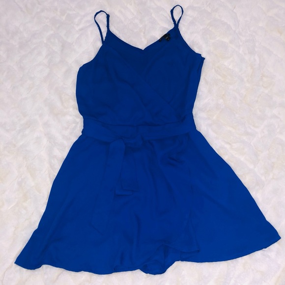 Express Royal/Cobalt Blue Faux Chiffon Wrap Cami Romper - Picture 5 of 6